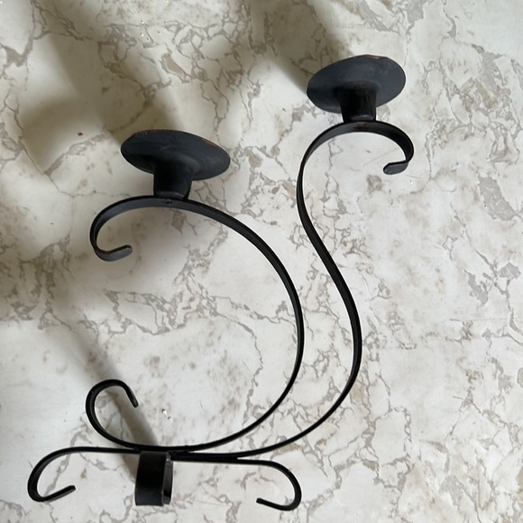Vintage Black Wrought Iron Double Candlestick Holder Scroll Decor candleholder - Picture 5 of 12